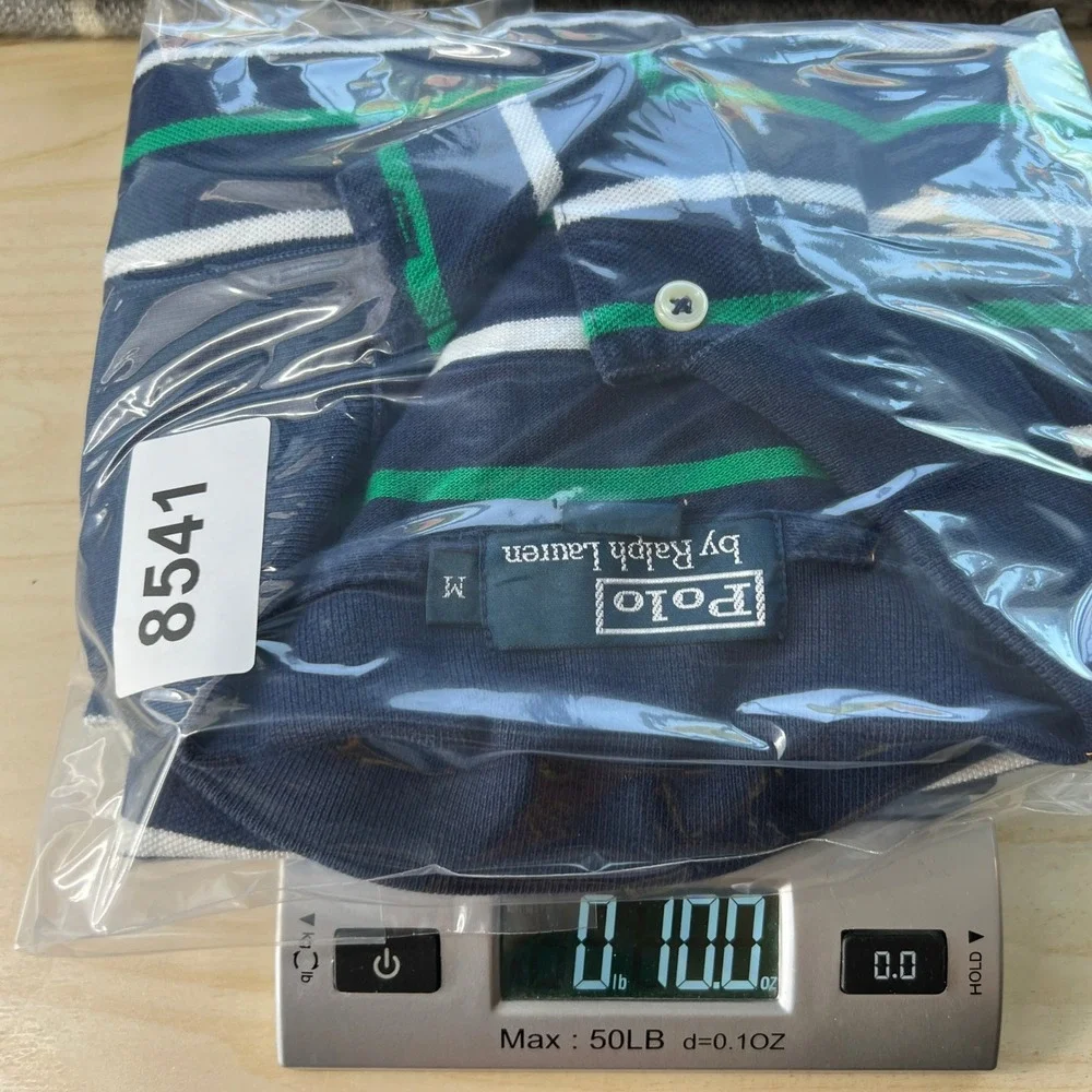 VTG Polo Ralph Lauren Mens Medium Striped Polo Shirt Navy Blue Green Orange Prep